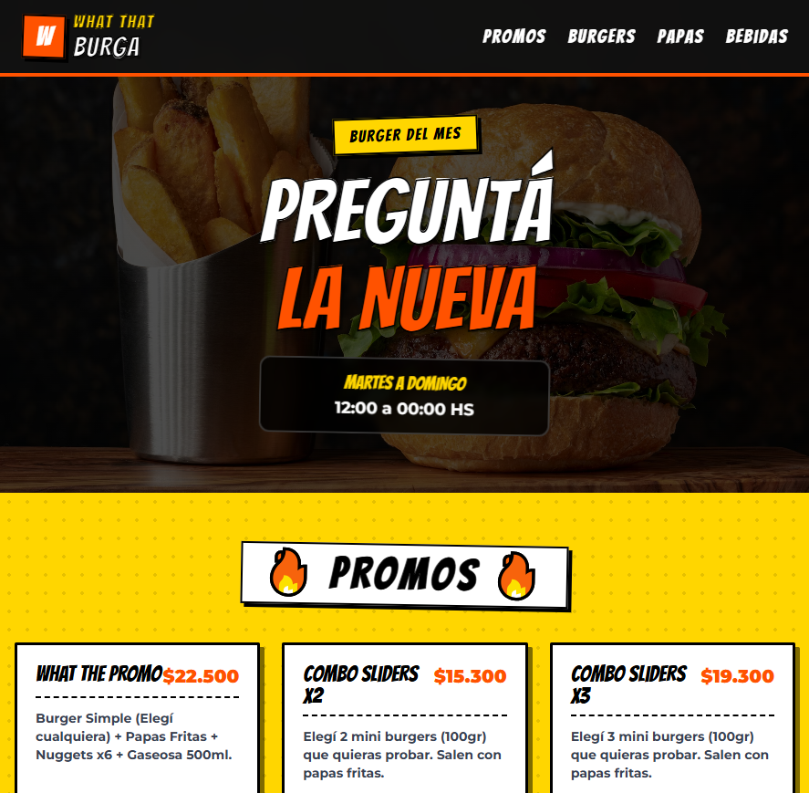 Web App de pedidos para restaurante de hamburguesas en Buenos Aires